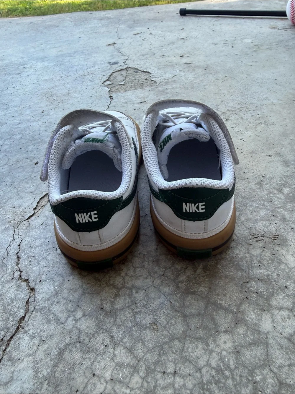 Nike Toddler Court Legacy White Sneakers with Green Swoosh and Gum Sole 8C
